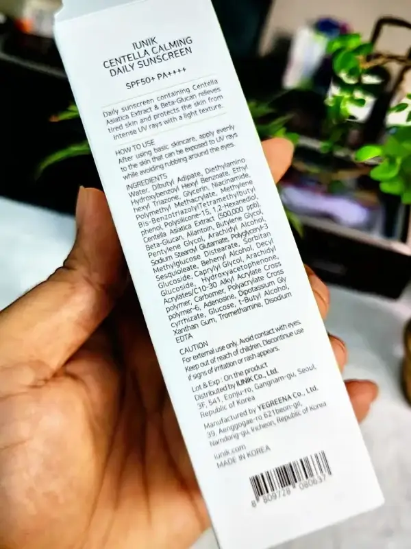 iUNIK Centella Calming Daily Sunscreen 60ml Ingredients
