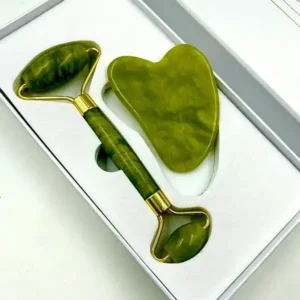 Green Natural Stone Jade Massage Spa Roller + Gua Sha Board Scrapers Plate For Face Body anti-aging Skin Massage