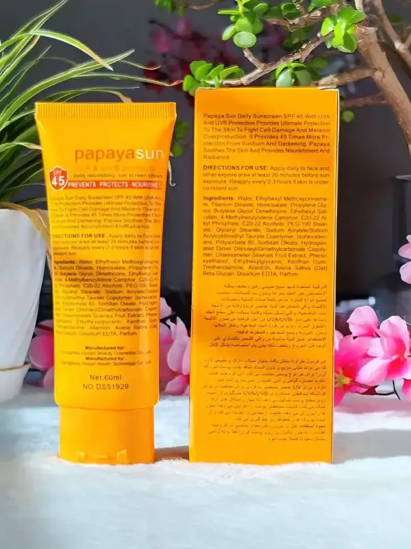 Disaar Papaya Sun UVA Protection Sunscreen SPF45-60ml Back