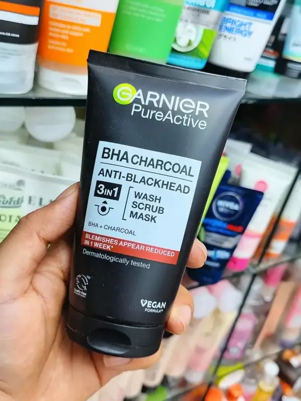 Garnier Pure Active BHA Charcoal Anti Blackhead 3 in 1 Face Wash Scrub Mask 150ml